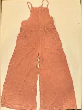 easel Peach Cotton Wide-Leg Jumpsuit with Bib and Pockets